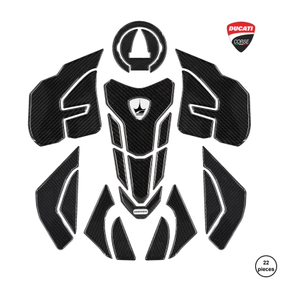 Ducati Panigale, Streetfighter, V4, V4S 2018-2024 ile Uyumlu Kaydırmaz 6D Karbon 22 Parça Tank Pad Seti GC12