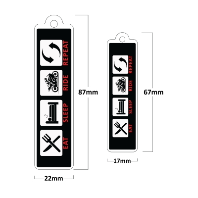 Eat-Sleep-Ride-Repeat Poliüretan Damla Anahtarlık (2 Adet)