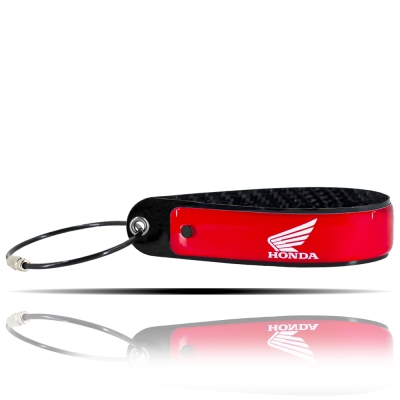 Honda Logolu Kırmızı, 5D Karbon Fiber, Çelik Tel Uçlu At Nalı Anahtarlık
