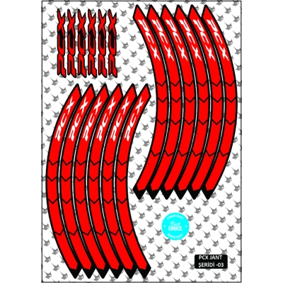 Honda PCX ile Uyumlu Jant Şeridi  Seti – Kırmızı / Beyaz Yazılı 