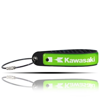 Kawasaki Logolu Yeşil, 5D Karbon Fiber, Çelik Tel Uçlu At Nalı Anahtarlık