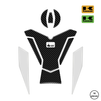 Kawasaki ZX-6R 2025 ile Uyumlu Kaydırmaz 6D Karbon 10 Parça Tank Pad Seti GC68 (Siyah Motor)