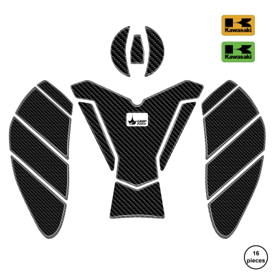 Kawasaki ZX-6R 2025 ile Uyumlu Kaydırmaz 6D Karbon 16 Parça Tank Pad Seti GC67 (Yeşil Motor)