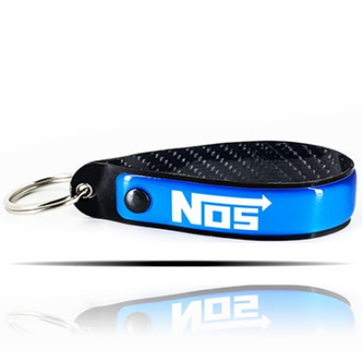 NOS Logolu 5D Karbon Fiber Mavi At Nalı Anahtarlık