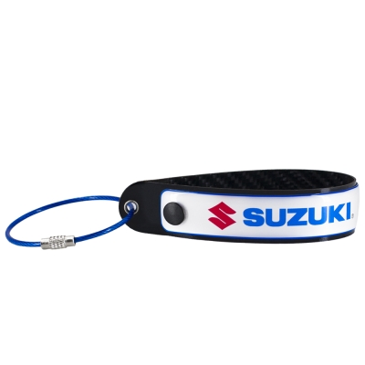 Suzuki Logolu Beyaz, 5D Karbon Fiber, Çelik Tel Uçlu At Nalı Anahtarlık