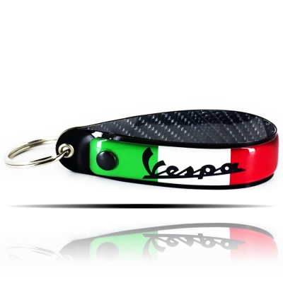 Vespa Logolu 5D Karbon Fiber At Nalı Anahtarlık