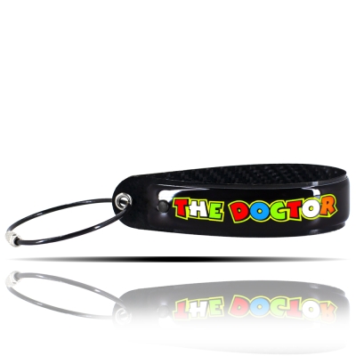 VR 46 The Doctor Logolu Siyah, 5D Karbon Fiber, Çelik Tel Uçlu At Nalı Anahtarlık